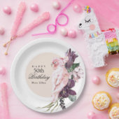 Boho Feminine Tropisch Roze Parrot 50e verjaardag Papieren Bordje (Feest)