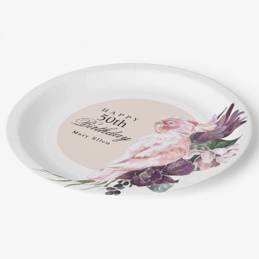 Boho Feminine Tropisch Roze Parrot 50e verjaardag Papieren Bordje (Gekanteld)
