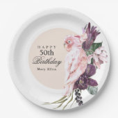 Boho Feminine Tropisch Roze Parrot 50e verjaardag Papieren Bordje (Voorkant)