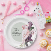 Boho Feminine Tropisch Roze Parrot 50e verjaardag Papieren Bordje (Feest)