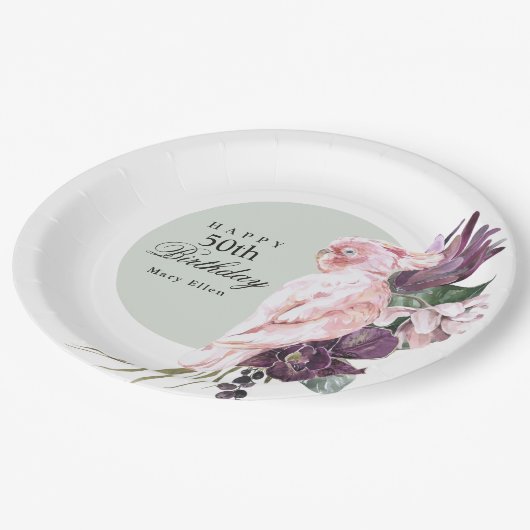 Boho Feminine Tropisch Roze Parrot 50e verjaardag Papieren Bordje (Gekanteld)