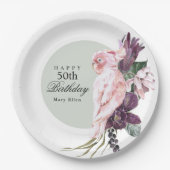 Boho Feminine Tropisch Roze Parrot 50e verjaardag Papieren Bordje (Voorkant)