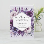 Boho Field Paarse Bloemen Huwelijk Save The Date (Staand voorkant)