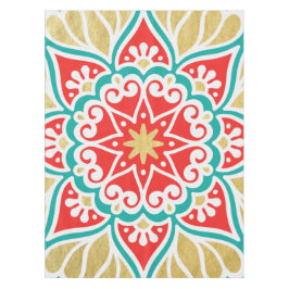 Boho Fiesta Blauwgroen Red & Gold Geometric Tablec Tafelkleed