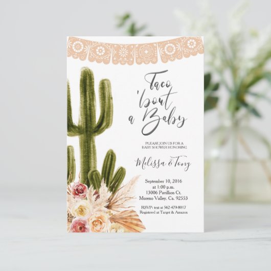 Boho Fiesta Taco 'bout Love BABY Uitnodiging (Staand voorkant)