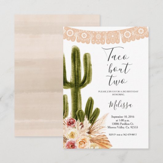 Boho Fiesta Taco 'over twee verjaardagsuitnodiging Kaart (Voorkant / Achterkant)