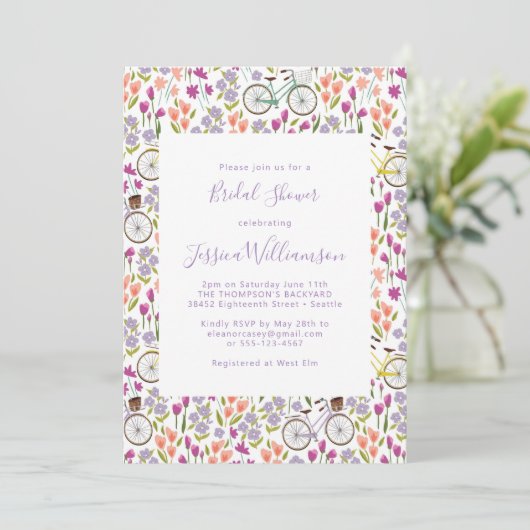 Boho-fiets bloemschrift chic bruidsdouche kaart (Staand voorkant)