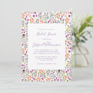 Boho-fiets bloemschrift chic bruidsdouche kaart