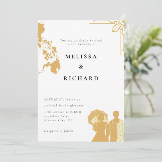 Boho Filippijnen zon bruiloft uitnodiging Filippij (Staand voorkant)