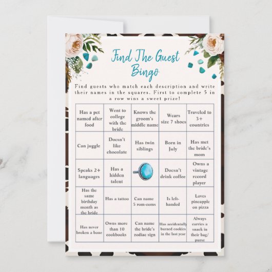 Boho Find the Guest Bridal Shower Bingo game  Kaart (Voorkant)