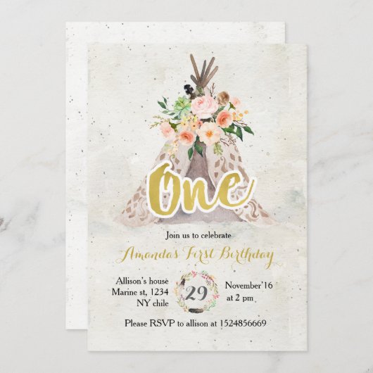 Boho First Birthday Invitation Kaart (Voorkant / Achterkant)