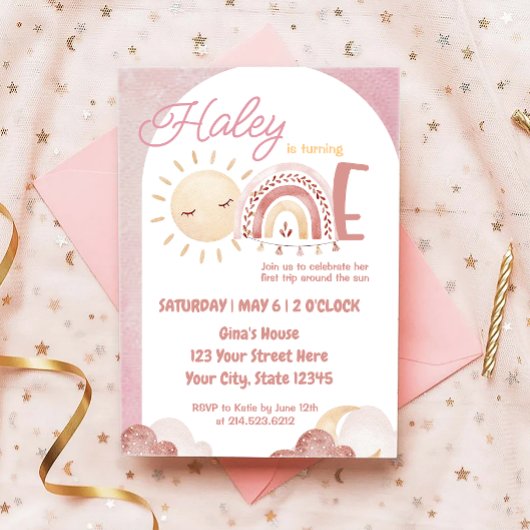 Boho First Trip omheen de Sun 1st Birthday Party Kaart