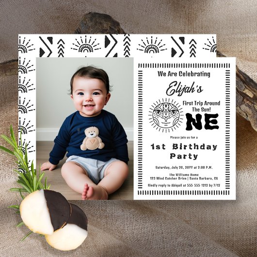 Boho First Trip omheen de Sun 1st Birthday Party Kaart