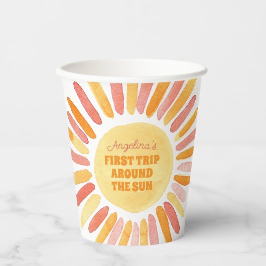Boho First Trip omheen de Sun 1st Birthday Party Papieren Bekers (Voorkant)