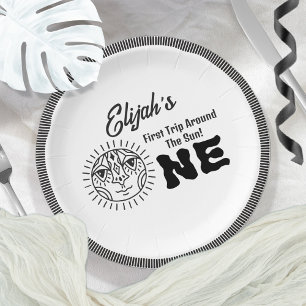 Boho First Trip omheen de Sun 1st Birthday Party Papieren Bordje