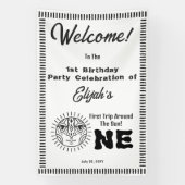 Boho First Trip omheen de Sun 1st Birthday Party Spandoek (Verticaal)