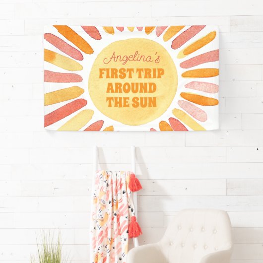 Boho First Trip omheen de Sun 1st Birthday Party Spandoek (Insitu)