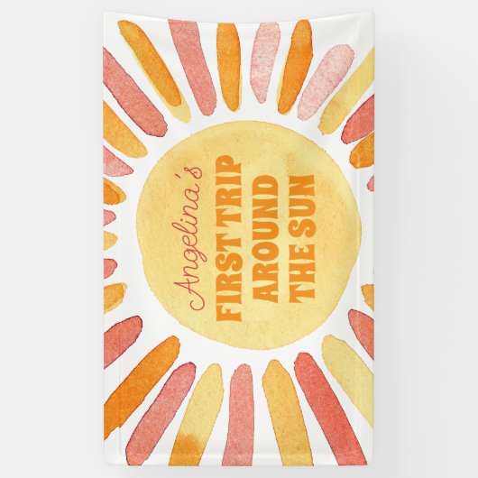 Boho First Trip omheen de Sun 1st Birthday Party Spandoek (Verticaal)