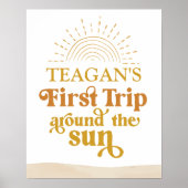 Boho First Trip omheen Sun First Birthday Sign Poster (Voorkant)