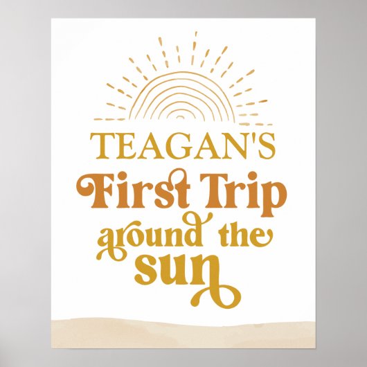 Boho First Trip omheen Sun First Birthday Sign Poster (Voorkant)
