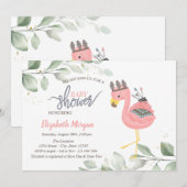 Boho Flamingo Bladeren Baby Shower Uitnodiging (Voorkant / Achterkant)