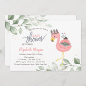 Boho Flamingo Leaves Baby shower Invitation Kaart (Voorkant / Achterkant)