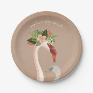 Boho Flamingo Mama + Chick Baby shower Brown Papieren Bordje