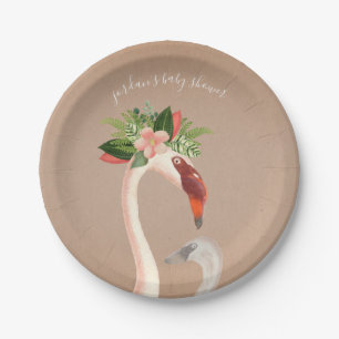 Boho Flamingo Mama + Chick Baby shower Bruin Papieren Bordje