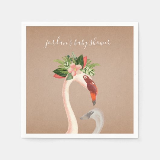 Boho Flamingo Mama + Chick Baby shower servetten (Voorkant)