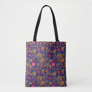 Boho Flamingo Paisley Tote Tas in saffier