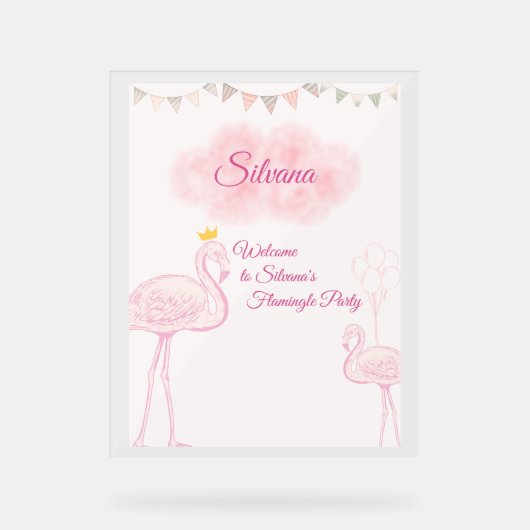 Boho Flamingo Verjaardagsuitnodiging, Whimsical Pr Acryl Bord (Voorkant)