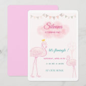 Boho Flamingo Verjaardagsuitnodiging, Whimsical Pr Kaart (Voorkant / Achterkant)