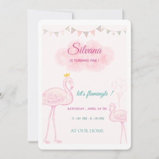 Boho Flamingo Verjaardagsuitnodiging, Whimsical Pr Kaart (Voorkant)