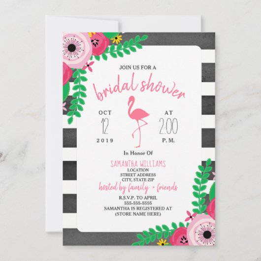 Boho Flamingo Vrijgezellenfeest - Roze + Zwart Kaart (Voorkant)