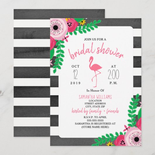 Boho Flamingo Vrijgezellenfeest - Roze + Zwart Kaart (Voorkant / Achterkant)