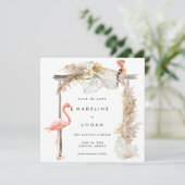 Boho Flamingo Wedding Arch Save the Date Aankondiging (Staand voorkant)