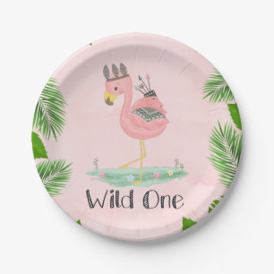 Boho Flamingo Wild One Birthday Party Papieren Bordje