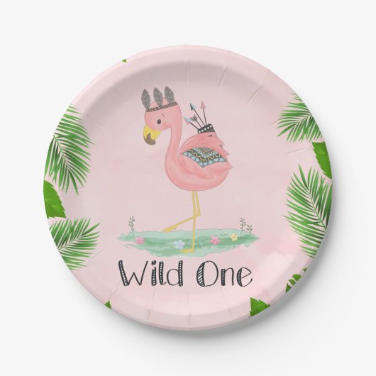 Boho Flamingo Wild One Birthday Party Papieren Bordje (Voorkant)