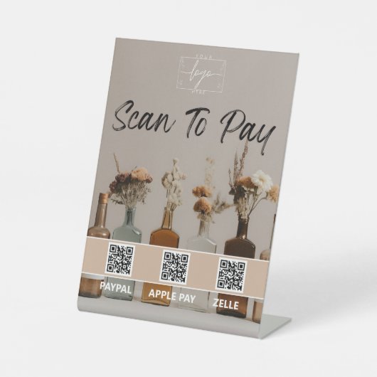 Boho-flessen | Bloemen | QR-code | Betaalteken Reclamebord Met Voetstuk (Voorkant)