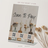 Boho-flessen | Bloemen | QR-code | Betaalteken Reclamebord Met Voetstuk