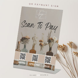 Boho-flessen | Bloemen | QR-code | Betaalteken Reclamebord Met Voetstuk