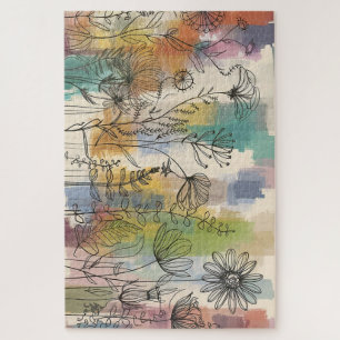 Boho Flora Kleurrijke Botanische Lijnkunstpuzzel Legpuzzel
