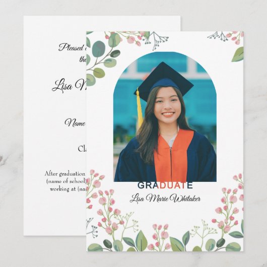 Boho Floral2 High School Graduation Announcement Aankondiging (Voorkant / Achterkant)