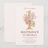 Boho Floral 1e verjaardag uitnodiging (Voorkant / Achterkant)