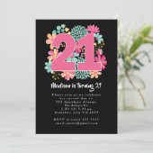 Boho Floral 21e verjaardag fotokaarten uitnodiging (Staand voorkant)