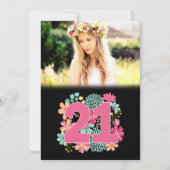 Boho Floral 21e verjaardag fotokaarten uitnodiging (Achterkant)