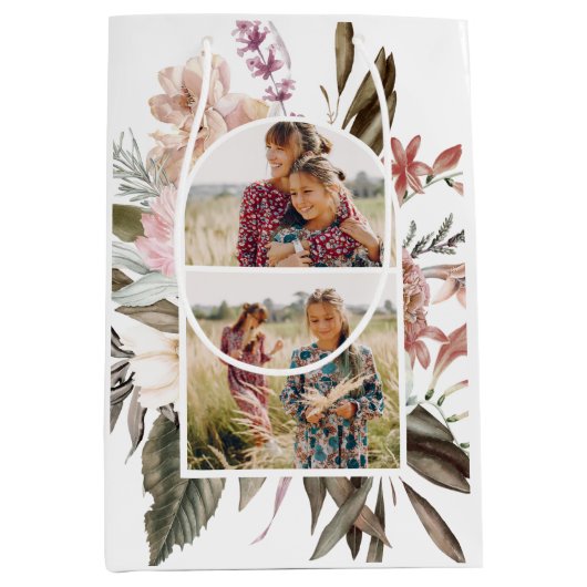 Boho Floral 2 Foto Medium Gift Bag Cadeauzakje (Voorkant)