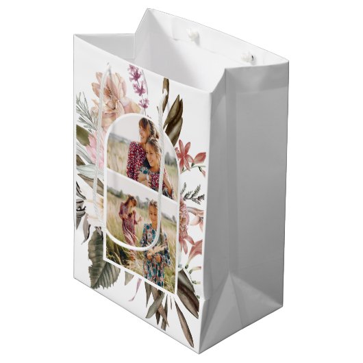  Boho Floral 2 Foto Medium Gift Bag Medium Cadeauzakje (Voorkant Gekanteld)