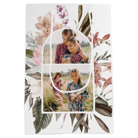  Boho Floral 2 Foto Medium Gift Bag Medium Cadeauzakje (Achterkant)