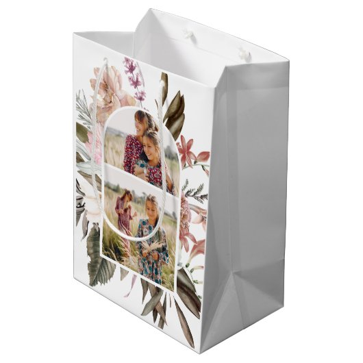  Boho Floral 2 Foto Medium Gift Bag Medium Cadeauzakje (Achterkant Gekanteld)